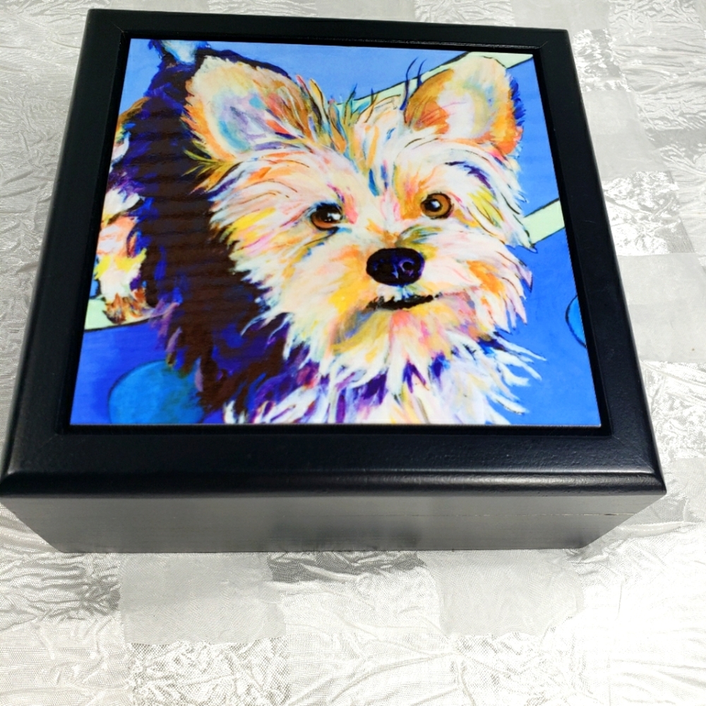 Vintage Cute Dog Jewelry Wood Box